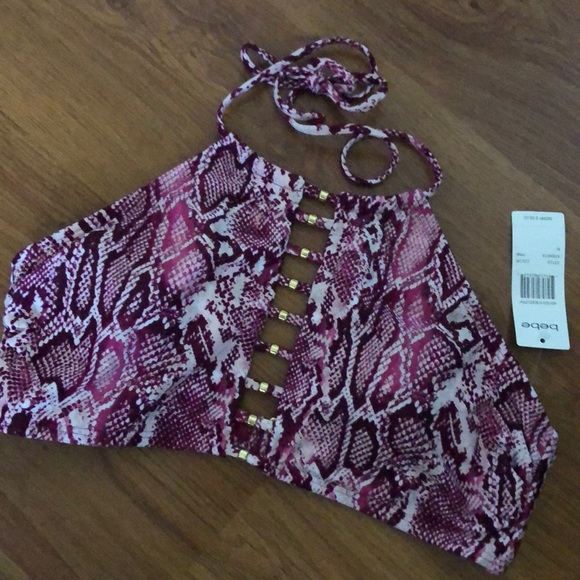 Bebé pink python print halter bikini top. - Picture 3 of 6
